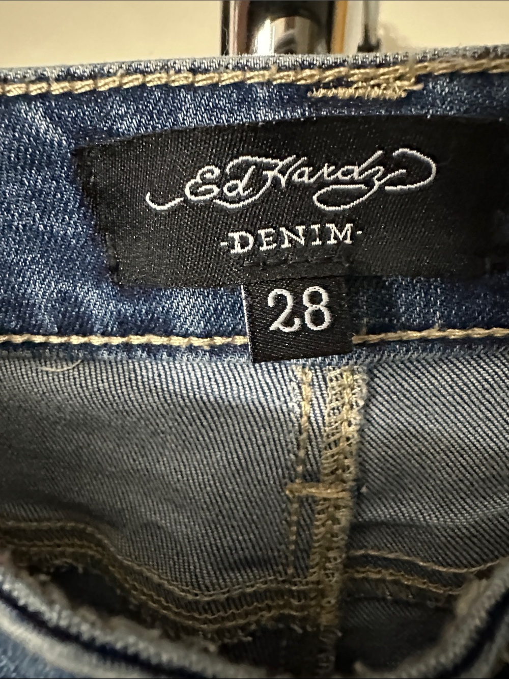 Ed Hardy Dark Blue Relaxed Straight-Leg Jeans with Embroidered Graphic - Picture 4 of 8